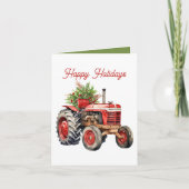 Feestelijke Kerst land tractor waterverf Feestdagen Kaart (Voorkant)
