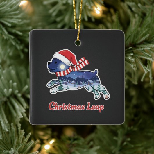 Feestelijke kerst Leaping Dog | Schattigee Puppy S Keramisch Ornament (Boom)