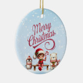 Feestelijke Kerst met Elf, Penguin Uitnodiging Keramisch Ornament (Rechts)