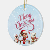 Feestelijke Kerst met Elf, Penguin Uitnodiging Keramisch Ornament (Links)