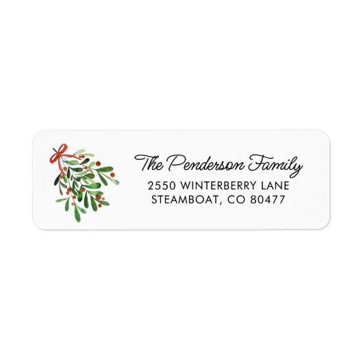 Feestelijke Kerst Mistletoe Berries Custom Text Etiket (Voorkant)