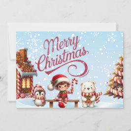 Feestelijke kerst Mok met Elf, Penguin Invitation Kaart