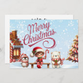 Feestelijke kerst Mok met Elf, Penguin Invitation Kaart (Voorkant / Achterkant)