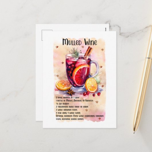 Feestelijke kerst Mulled wijn recept Feestdagenkaart (Voorkant / Achterkant in situ)