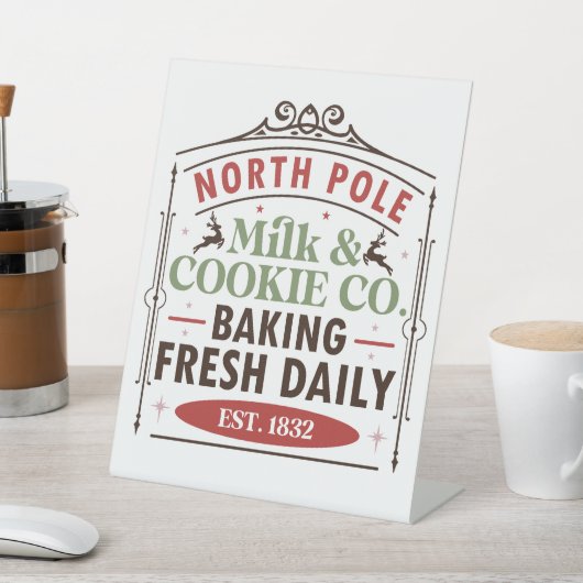 feestelijke kerst noord pool melk en koekje reclamebord met voetstuk (Insitu)