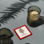 Feestelijke kerst notenkraker op wit bier onderzetter<br><div class="desc">Kerstnotenkraker met ornament,  vrolijke kerstrode typografie en aanpasbare tekst. Witte achtergrond.</div>