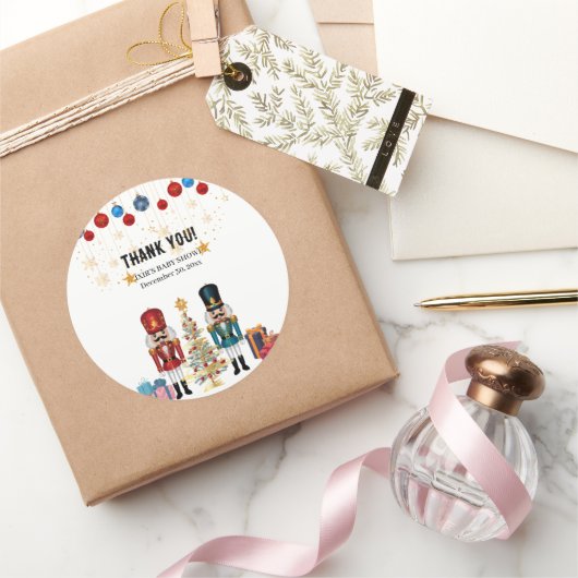 Feestelijke kerst Notenkraker Ornamenten Baby show Ronde Sticker (Geschenken)