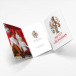 Feestelijke Kerst Notenkraker Twee Aangepaste Foto Kaart<br><div class="desc">Kerstnotenkraker met ornamenten,  rode vrolijke kersttypografie en personaliseerbare tekst en aangepaste foto.</div>