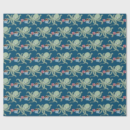 feestelijke kerst-octopusfeest cadeaupapier (Vlak)