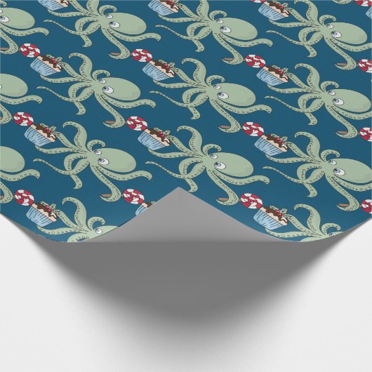 feestelijke kerst-octopusfeest cadeaupapier (Hoek)