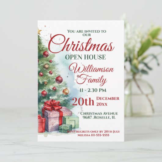 Feestelijke Kerst Open Huis Kaart (Staand voorkant)