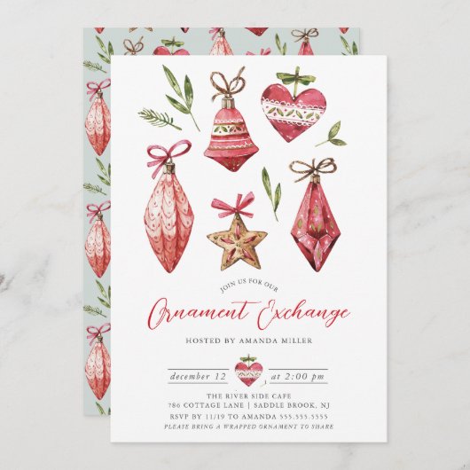 Feestelijke kerst ornament uitwisseling partij kaart (Voorkant / Achterkant)