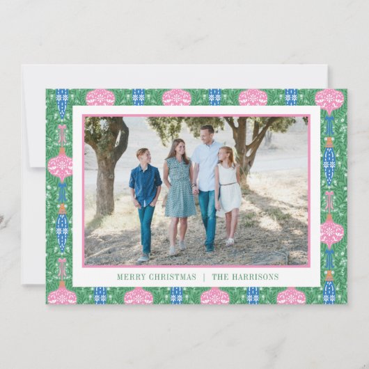 Feestelijke Kerst Ornamenten Patroon Foto Feestdagenkaart (Voorkant)