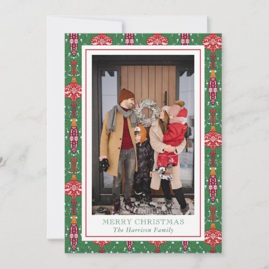 Feestelijke Kerst Ornamenten Patroon Foto Feestdagenkaart (Voorkant)