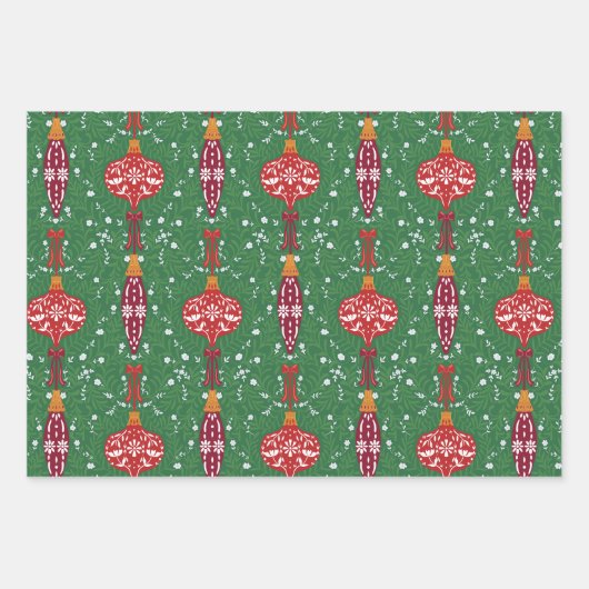 Feestelijke Kerst Ornamenten Patroon Inpakpapier Vel (Voorkant 2)