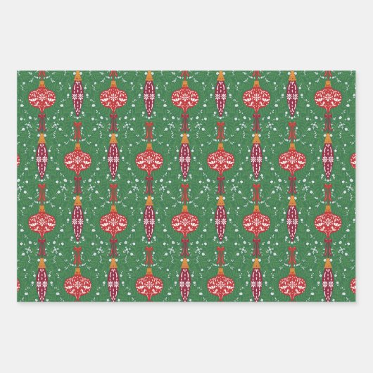 Feestelijke Kerst Ornamenten Patroon Inpakpapier Vel (Voorkant)
