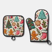 Feestelijke Kerst Oven Mitt & Pot Houder Set (Voorkant)