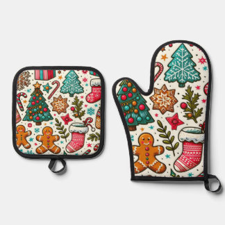 Feestelijke Kerst Oven Mitt & Pot Houder Set