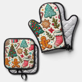 Feestelijke Kerst Oven Mitt & Pot Houder Set (Voorkant / Achterkant)