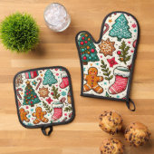 Feestelijke Kerst Oven Mitt & Pot Houder Set (Top down)