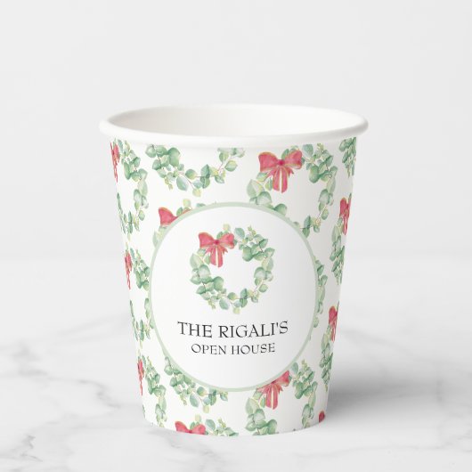 Feestelijke kerst papier kopjes Waterverf krans Papieren Bekers (Voorkant)