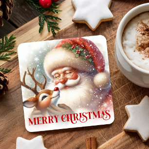 Feestelijke kerst papieren onderzetter Kerstman Ru
