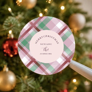 Feestelijke Kerst Pastel Plaid  Ronde Sticker
