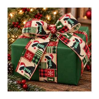 Feestelijke Kerst Patchwork Zwarte Lab Grosgrain Lint