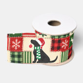 Feestelijke Kerst Patchwork Zwarte Lab Grosgrain Lint (Spoel)
