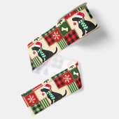 Feestelijke Kerst Patchwork Zwarte Lab Grosgrain Lint (Achterkant)
