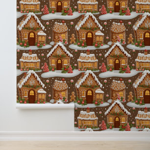 Feestelijke kerst peperkoek huis Wallpaper Behang