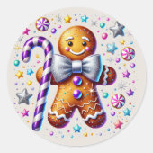 Feestelijke kerst peperkoek ronde sticker (Voorkant)