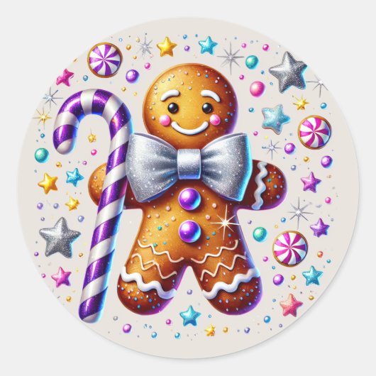 Feestelijke kerst peperkoek ronde sticker (Voorkant)