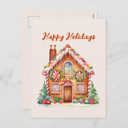 Feestelijke kerst peperkoek waterverf feestdagenkaart (Voorkant / Achterkant)