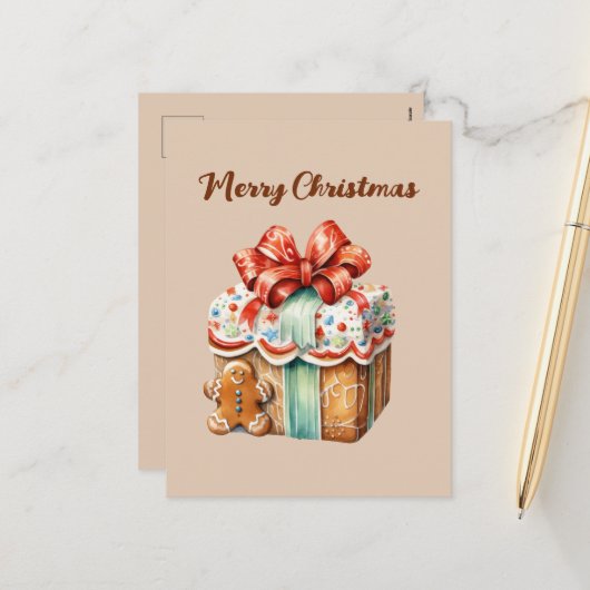 Feestelijke Kerst peperkoek waterverf Vakantie Feestdagenkaart (Voorkant / Achterkant in situ)