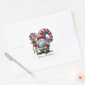 Feestelijke kerst pepermunt kabouter ronde sticker (Envelop)