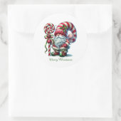 Feestelijke kerst pepermunt kabouter ronde sticker (Tas)