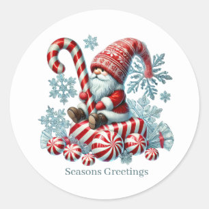 Feestelijke kerst pepermunt kabouter ronde sticker