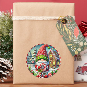 Feestelijke kerst pepermunt kabouter ronde sticker