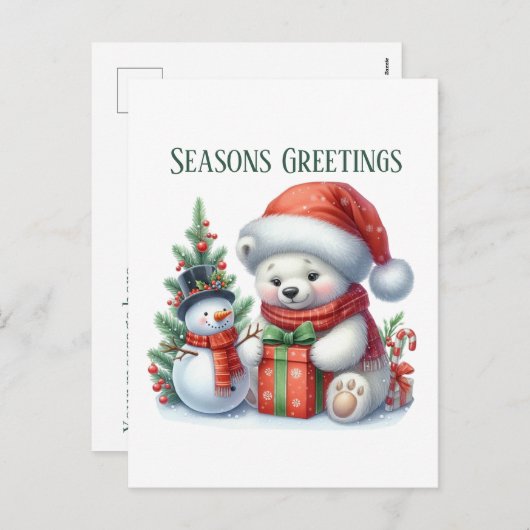Feestelijke kerst polair beer bericht toevoegen feestdagenkaart (Voorkant / Achterkant)