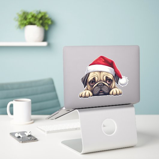 Feestelijke kerst pug kus gesneden Sticker (Laptop op bureau)