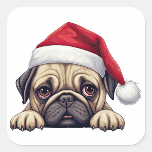 Feestelijke Kerst Pug Vierkante Sticker (Voorkant)