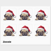 Feestelijke Kerst Pug Vierkante Sticker (Vel)