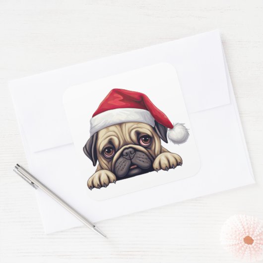 Feestelijke Kerst Pug Vierkante Sticker (Envelop)