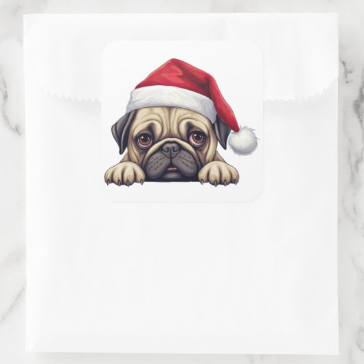 Feestelijke Kerst Pug Vierkante Sticker (Tas)