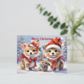 Feestelijke Kerst Puppies Vakantie Briefkaart (Staand voorkant)