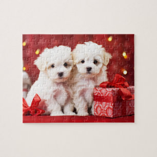 Feestelijke Kerst Puppy Duo Jigsaw Puzzel