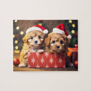 Feestelijke Kerst Puppy Duo Jigsaw Puzzel