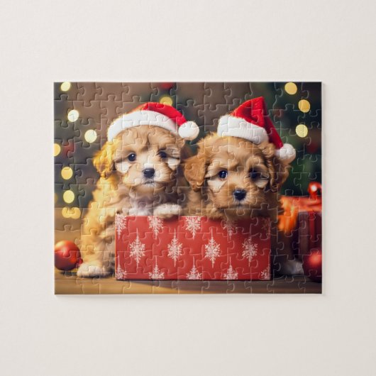 Feestelijke Kerst Puppy Duo Jigsaw Puzzel (Horizontaal)