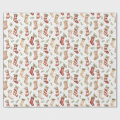 Feestelijke Kerst Retro Kerstmutsen Cadeaupapier (Vlak)